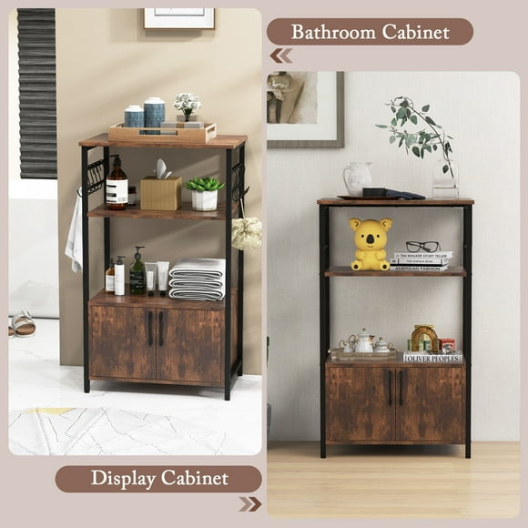 Giantex Kitchen Bakers Rack, 3-Tier Industrial Microwave Stand w/Removable Hooks, Freestanding Cupboard Cabinet