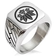 thumbnail image 1 of Stainless Steel Ishikawa Samurai Crest Geometric Pattern Biker Style Polished Ring, 1 of 1