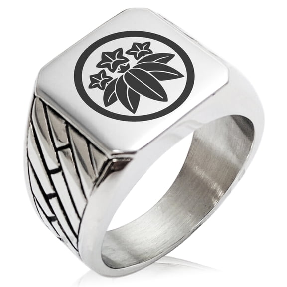 Stainless Steel Ishikawa Samurai Crest Geometric Pattern Biker Style Polished Ring