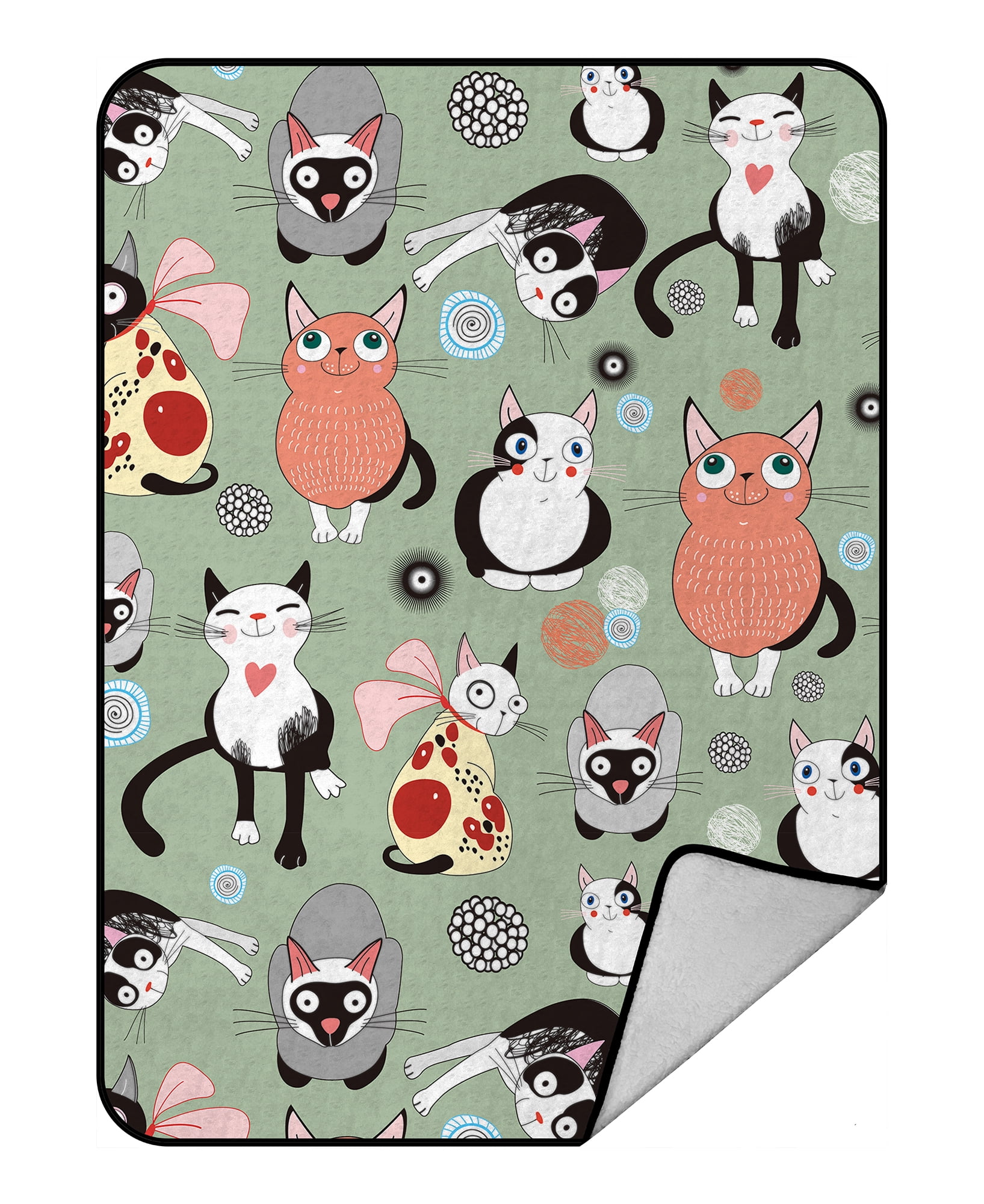 GCKG Lovely Cartoon Cats Fleece Blanket Throw Blanket 58x80inches