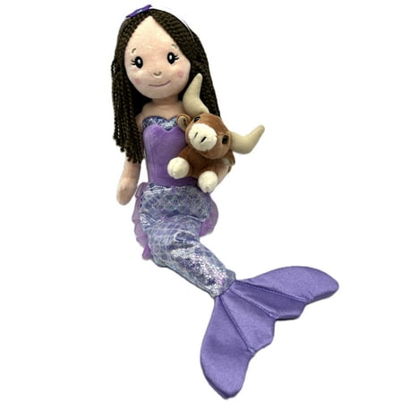 The Petting Zoo, Mermaid Doll with Longhorn Cow Stuffed Animal, Gifts for Girls Plush Mermaid Doll with Long Horn Plush Toy, 17 inch, Brunette