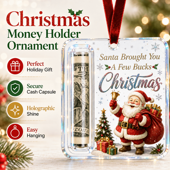 Christmas Cash Gift Ornament Acrylic Money Holder for Cash Roll Clear Slot Tree Funny Hanging Decoration for Holiday Mantel Home Party Decor