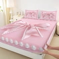thumbnail image 3 of Manfei Girls Pink Pearl Bowknot 4pcs Bed Sheets,Ribbon Bowtie King Sheets,Dreamy Princess Super Cozy Sheet Set,Microfiber Bedroom Decor, 3 of 7