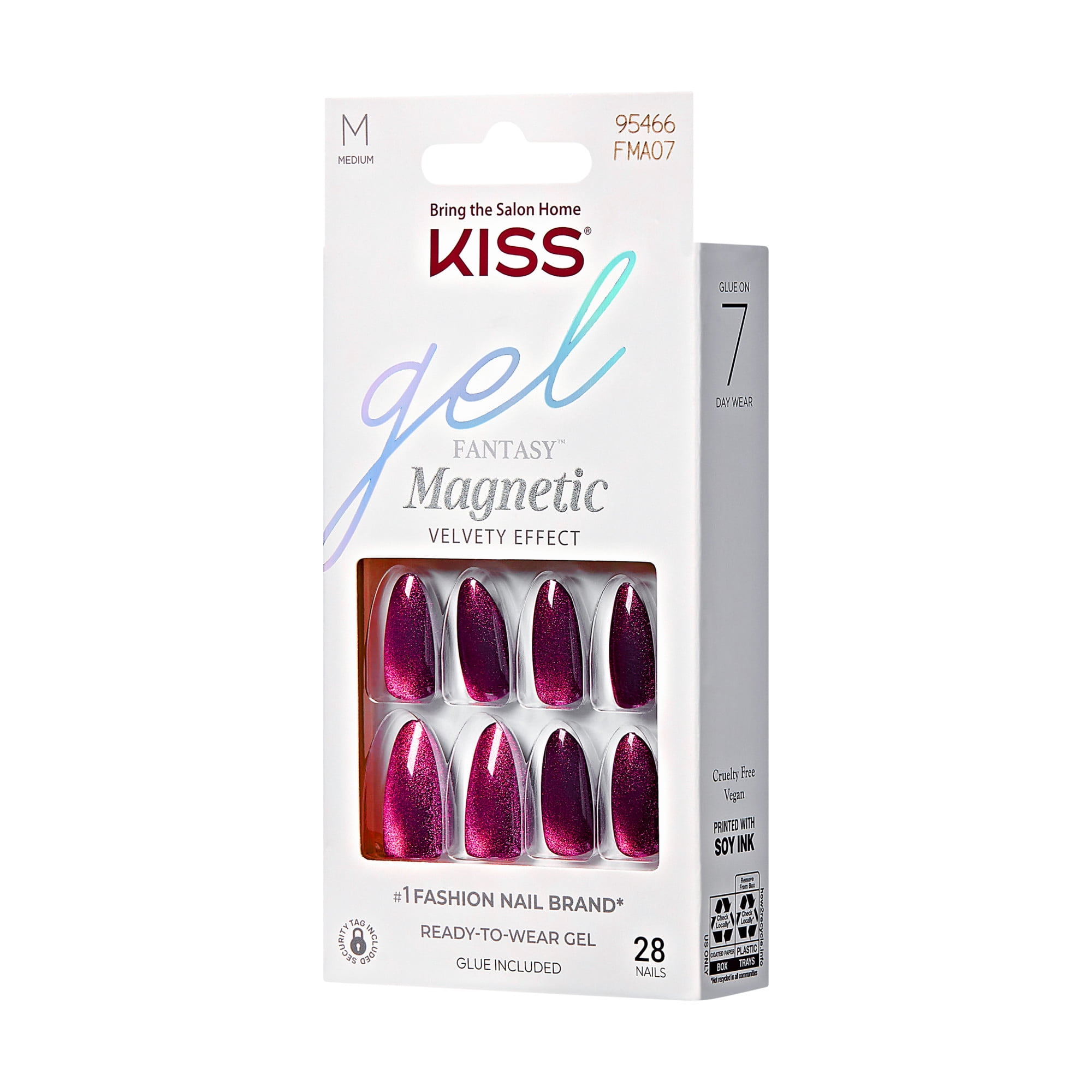 KISS Gel Fantasy Magnétique – Courant, Mauve, Amande, Moyen, 28 unités