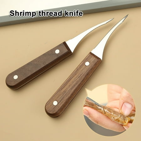 

Premium Stainless Steel Shrimp Cleaner Cutter with Wooden Slip Handle Prawn Peeler Kitchen Tools New