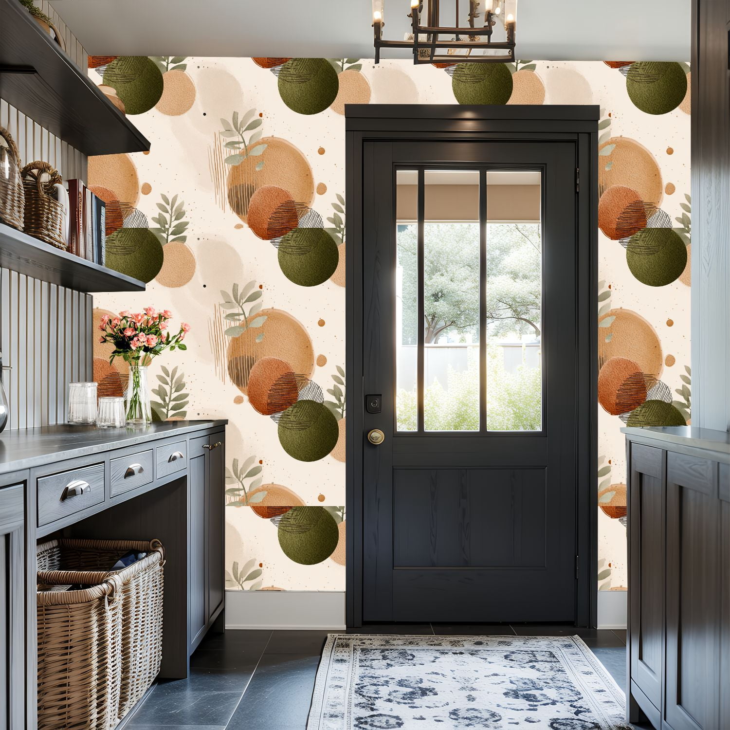 Peel and Stick Wallpaper Abstract boho Earthy Tones Botanical Elements Wall Mural 17.7in x 9.8ft Self Adhesive Removable Wall Paper Renter Friendly Wallpaper for Bedroom Kitchen Bathroom