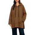 thumbnail image 3 of Asxite Women Fall Winter Tops Round Neck Long Sleeve Hooded Drawstring Side Slit Pocket Loose Pullover Solid Shirts, 3 of 7