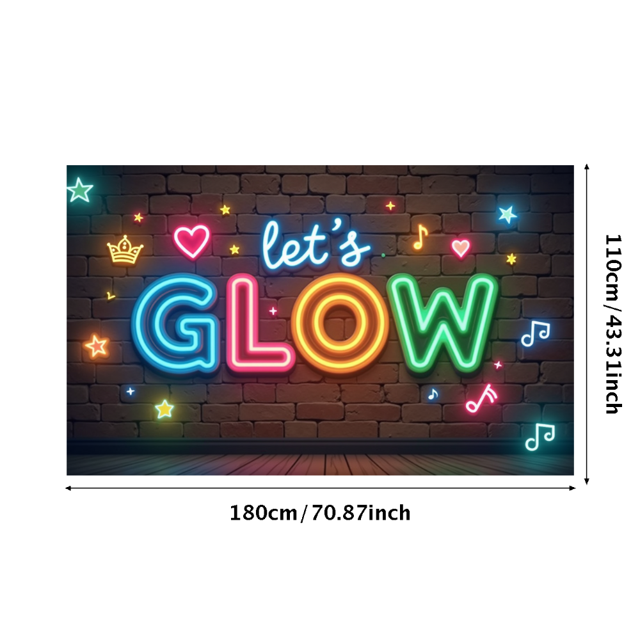 Neon Theme Let's Glow Banner Creative Decorative Glow in the Dark Neon Party Banner for Music Event Dance Party Kids Celebration