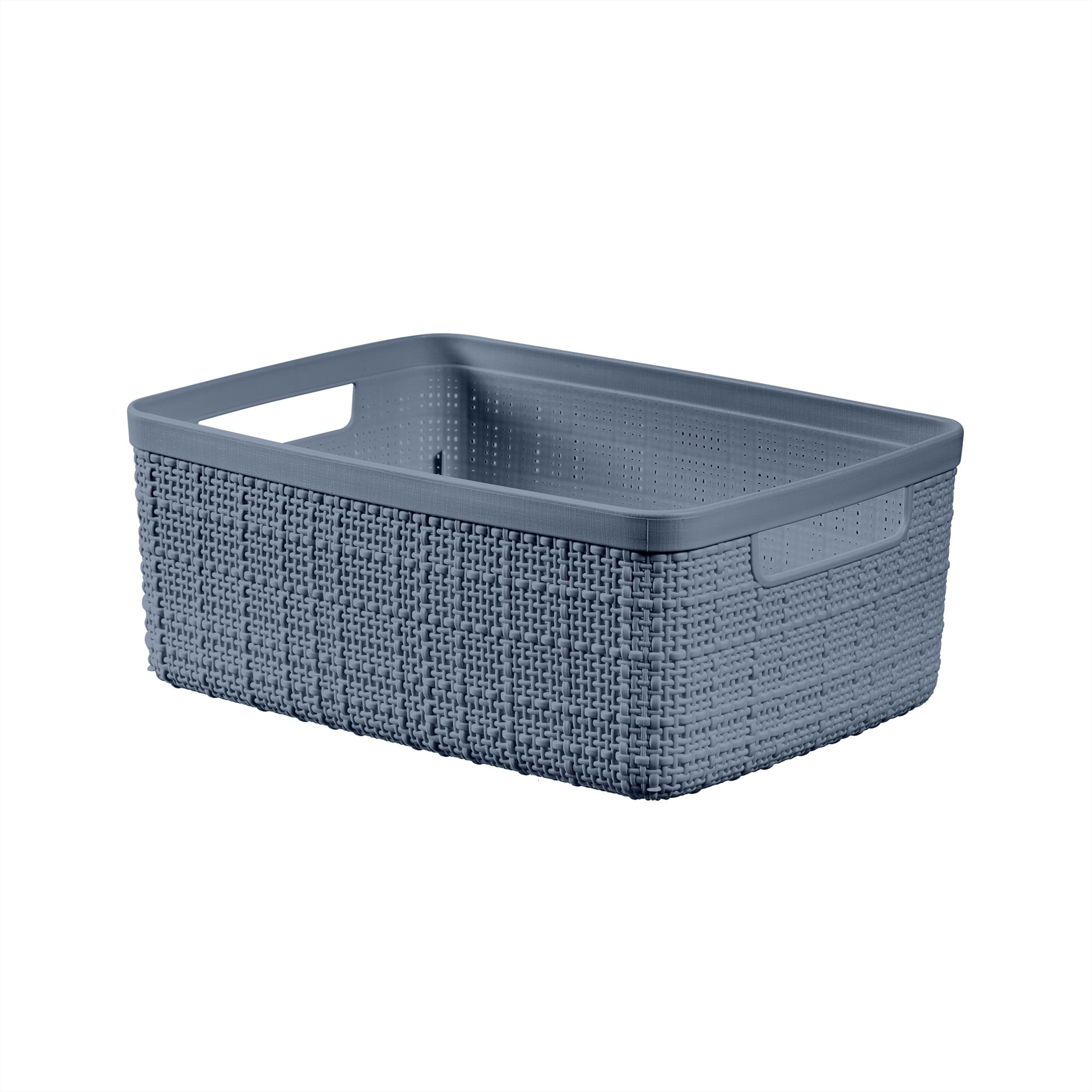Curver Jute Basket Small, Resin Plastic Storage Bin, Denim Blue, 4 Pack