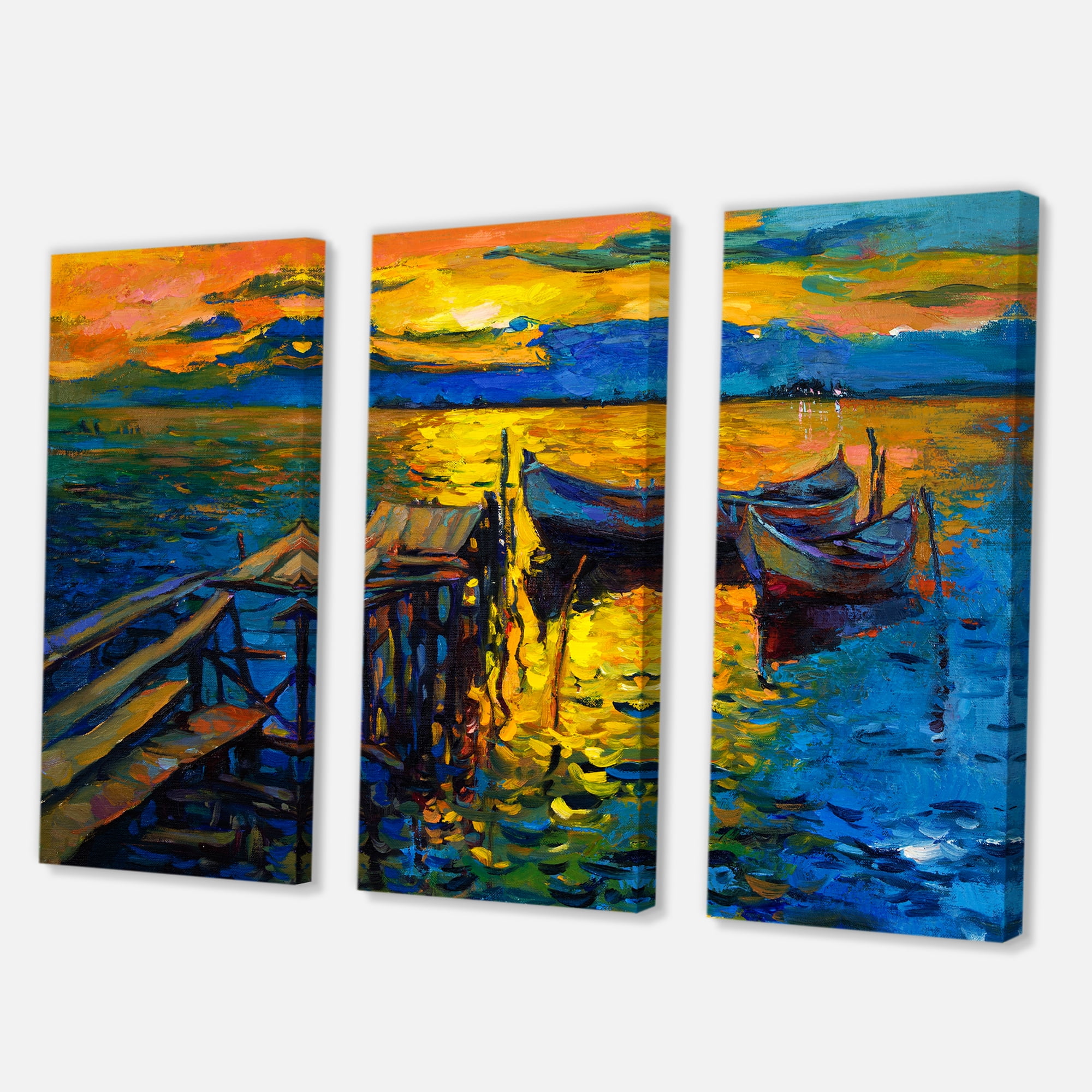 Designart ' Boat At The Lake During Evening Glow II ' Nautical & Coastal Canvas Wall Art Print