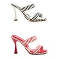 thumbnail image 4 of Ladies High Slim Heels Sandals with Strip Pattern Print Casual Square Peep Toe Shoes Summer Beach, 4 of 7