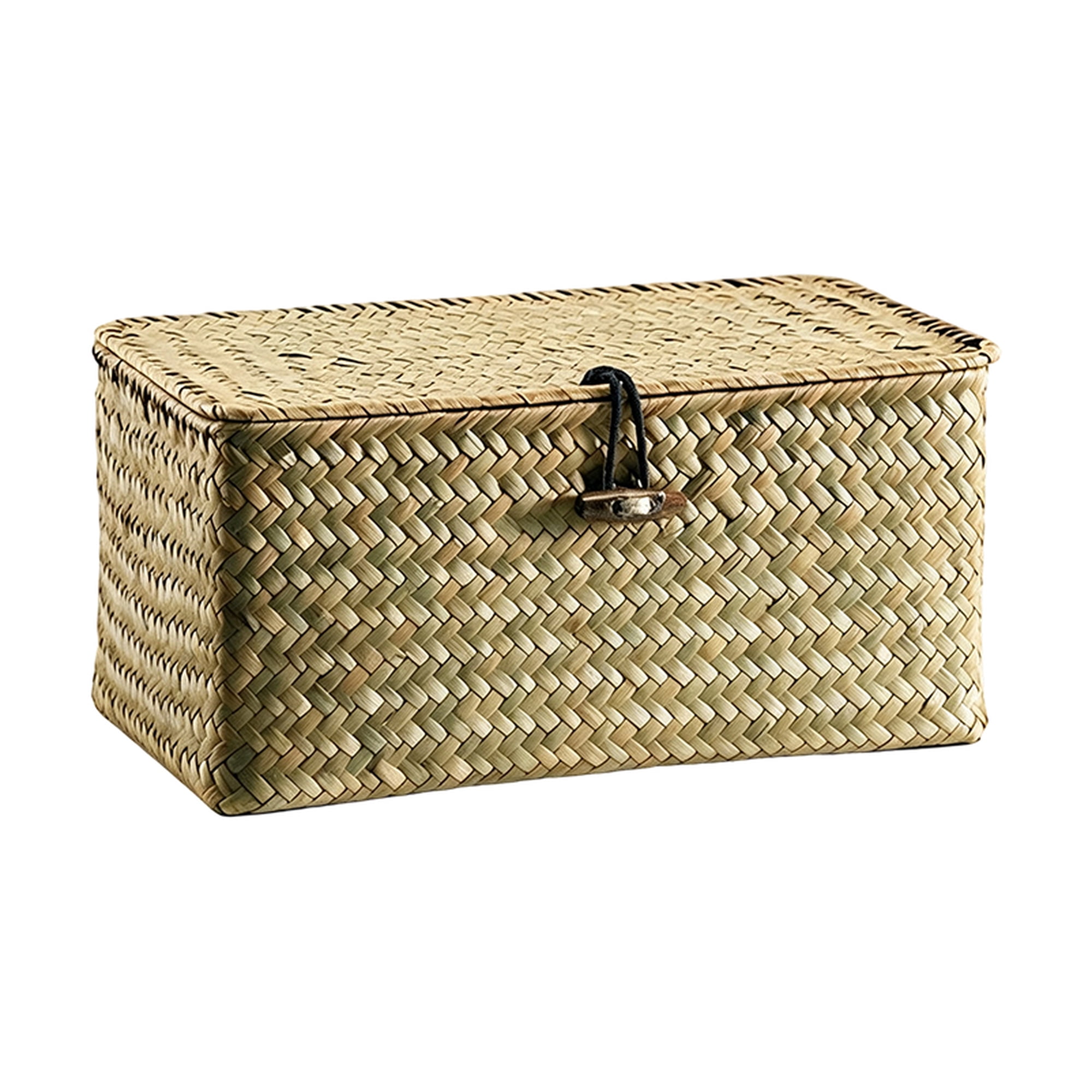 MInHoues Handmade Woven Storage Basket Bin Small Natural Seagrass Wicker Organizer with Handles Decorative Storage Box for Shelves Closet Bathroom Bedroom Nursery and Home Organization-B