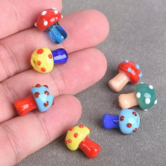 U8MO 5pcs Colorful Mushroom 17x13mm Handmade Lampwork Glass Loose Beads DIY Jewelry-Random Mixed