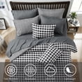 thumbnail image 4 of Regency Heights Full Size Bed in a Bag, 9 Pieces Black Plaid Comforter Set with Sheets and Side Pockets, Reversible Bedding Sets for All Seasons, 4 of 11