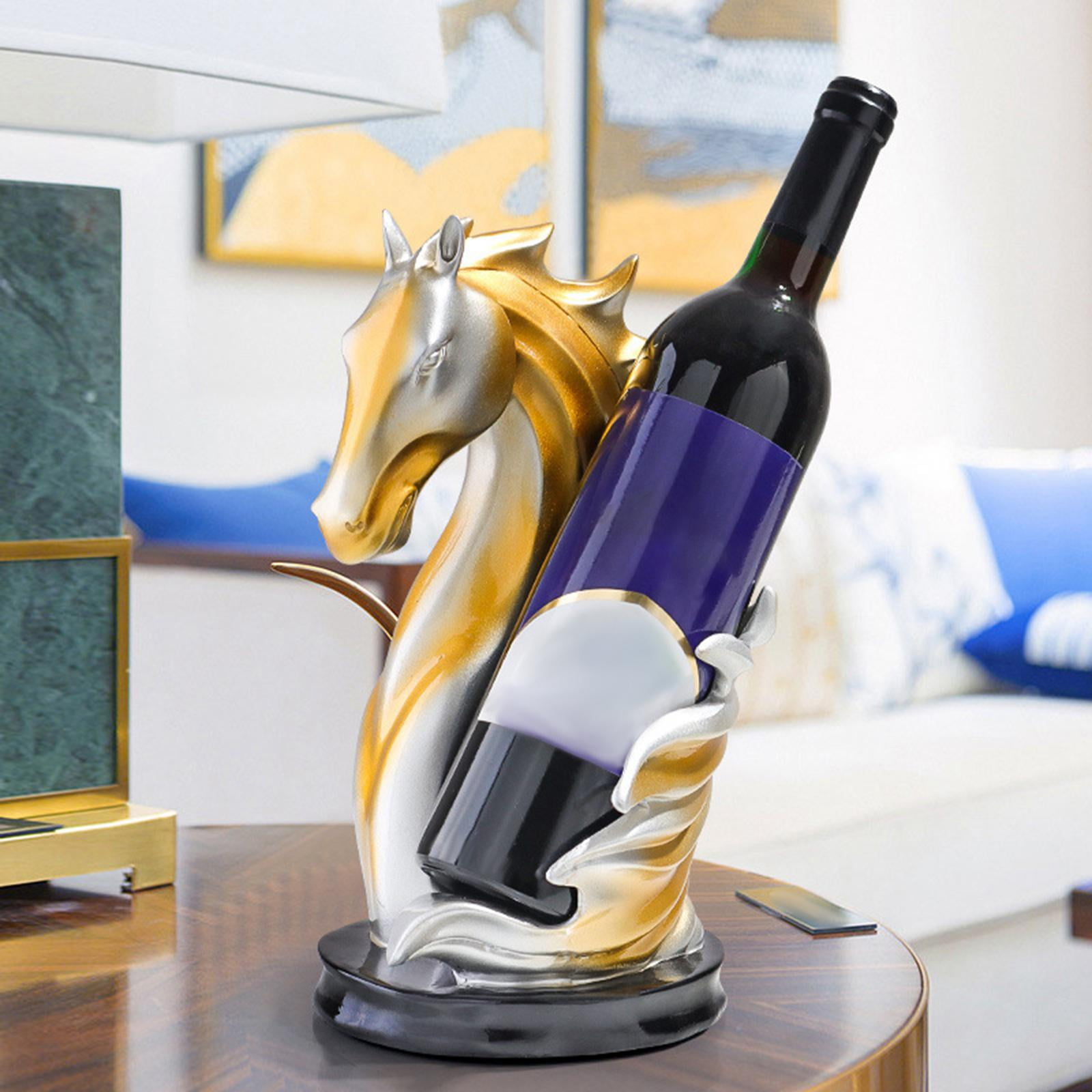 DOLITY Bottle Holder Horse Sculpture Modern Horse Head Figurines Single Bottle Rack for Argent