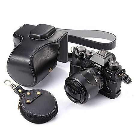 Fuji X-T2 Case, BolinUS Handmade Genuine Real Leather FullBody Camera Case Bag Cover for Fujifilm X-T2 Fuji XT2 With 18-55mm Lens Bottom Opening Version + Neck Strap + Mini Storage Bag -