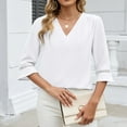 thumbnail image 5 of HongQid Women's 3/4 Sleeve Tops Dressy Casual Pleated V Neck Business Work Blouses Office Shirts, 5 of 9