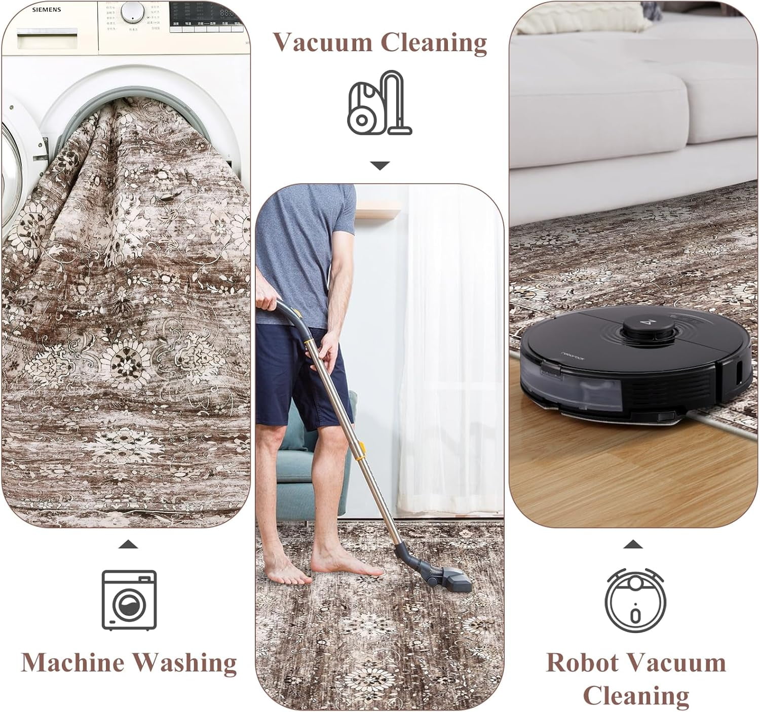 Yamaziot Area Rugs for Living Room 6x9, Washable Indoor Rug Vintage Distressed Persian Floral Boho Non Slip Accent Carpet for Bedroom Dinning Room Home Office, Brown