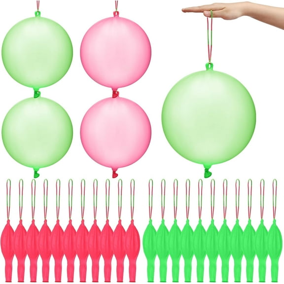Lsupdaol 24 Pcs Pink and Green Party Favors Pink and Green Punch Balloons Bounce with Rubber Band Handle Witch Party Punching Balloons with Colored Rubber Band Handle for Birthday Favors