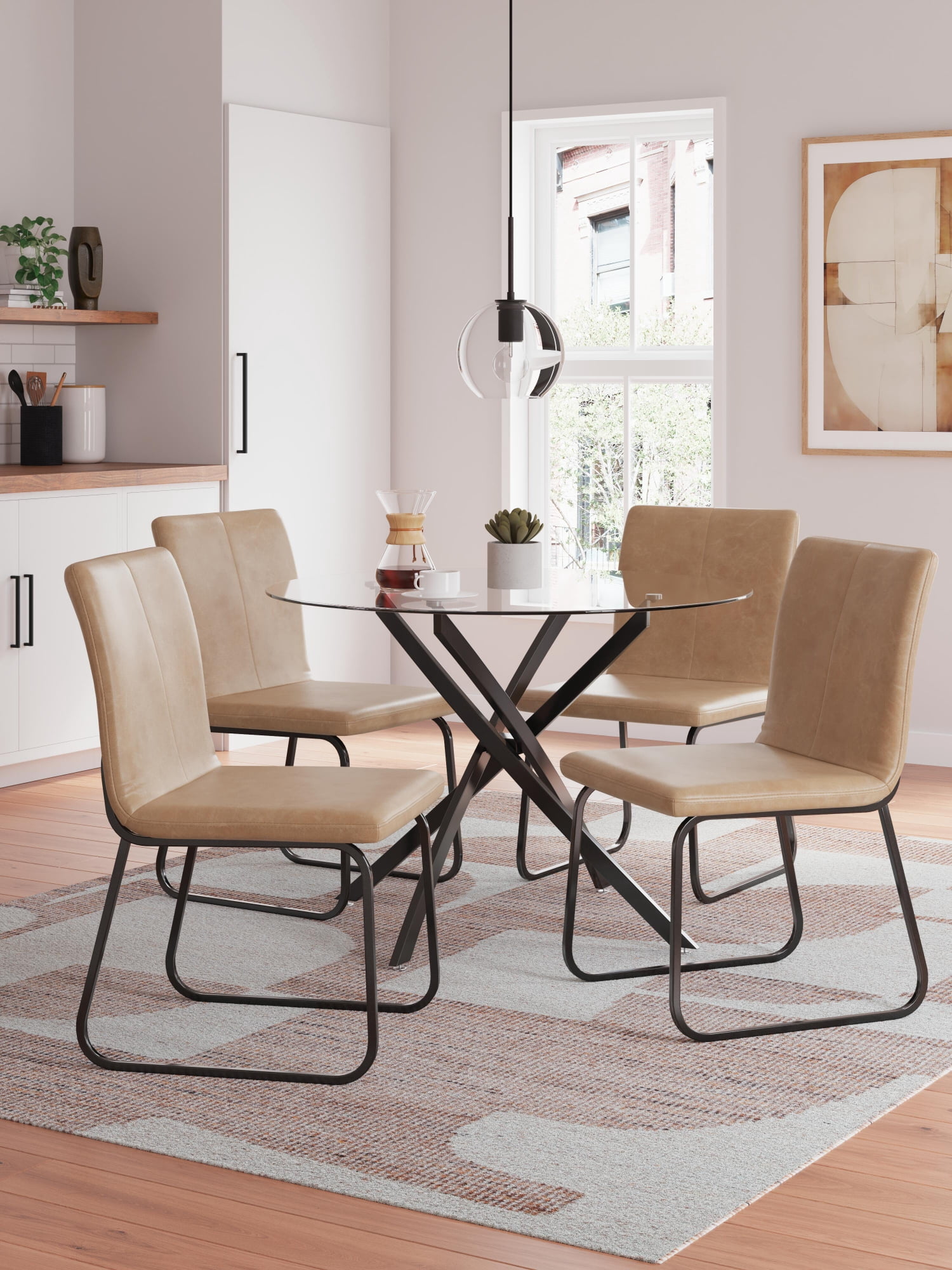 Signature Design by Ashley Pharwynn Round Glass Dining Table Only - Modern Black Metal Base - 42" Diameter