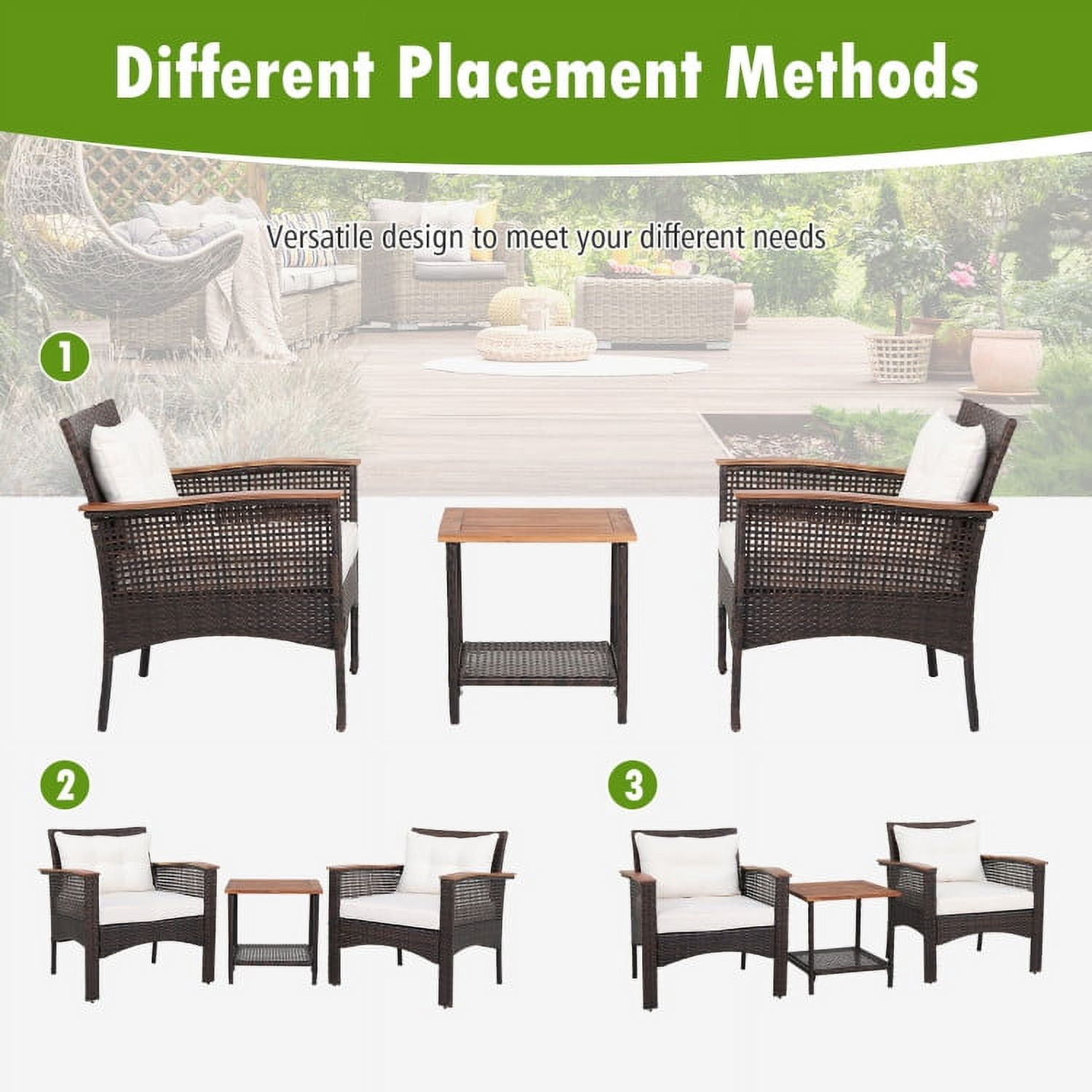 Aimee Lii 3 Pieces Patio Rattan Furniture Set with Acacia Wood Tabletop, Outdoor Patio Furniture Aimee Lii 3 Pieces Patio Rattan Furniture Set with Acacia Wood Tabletop, Outdoor Patio Furniture