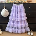 thumbnail image 4 of Arlun Lace Layered Skirt for High Waist Flared A Line Loose Fit Elegant Party Casual Wear Lightweight Cozy Mesh Ruffles Tiered Flowy Maxi Tutu Skirts Purple One Size, 4 of 5