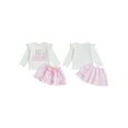 thumbnail image 2 of BemeyourBBs Toddler Baby Girl Valentine Outfit Spring Clothes Long Sleeve Crew Neck Letters Heart Embroidery T-shirt Tops and Heart Ruffle Skirt Set, 2 of 9