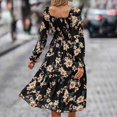 thumbnail image 4 of ICHUANYI Clearance Womens Fall Winter Vintage Dress Long Sleeve Print Dress(Black, M) ICHUANYI WER2023081512964, 4 of 7