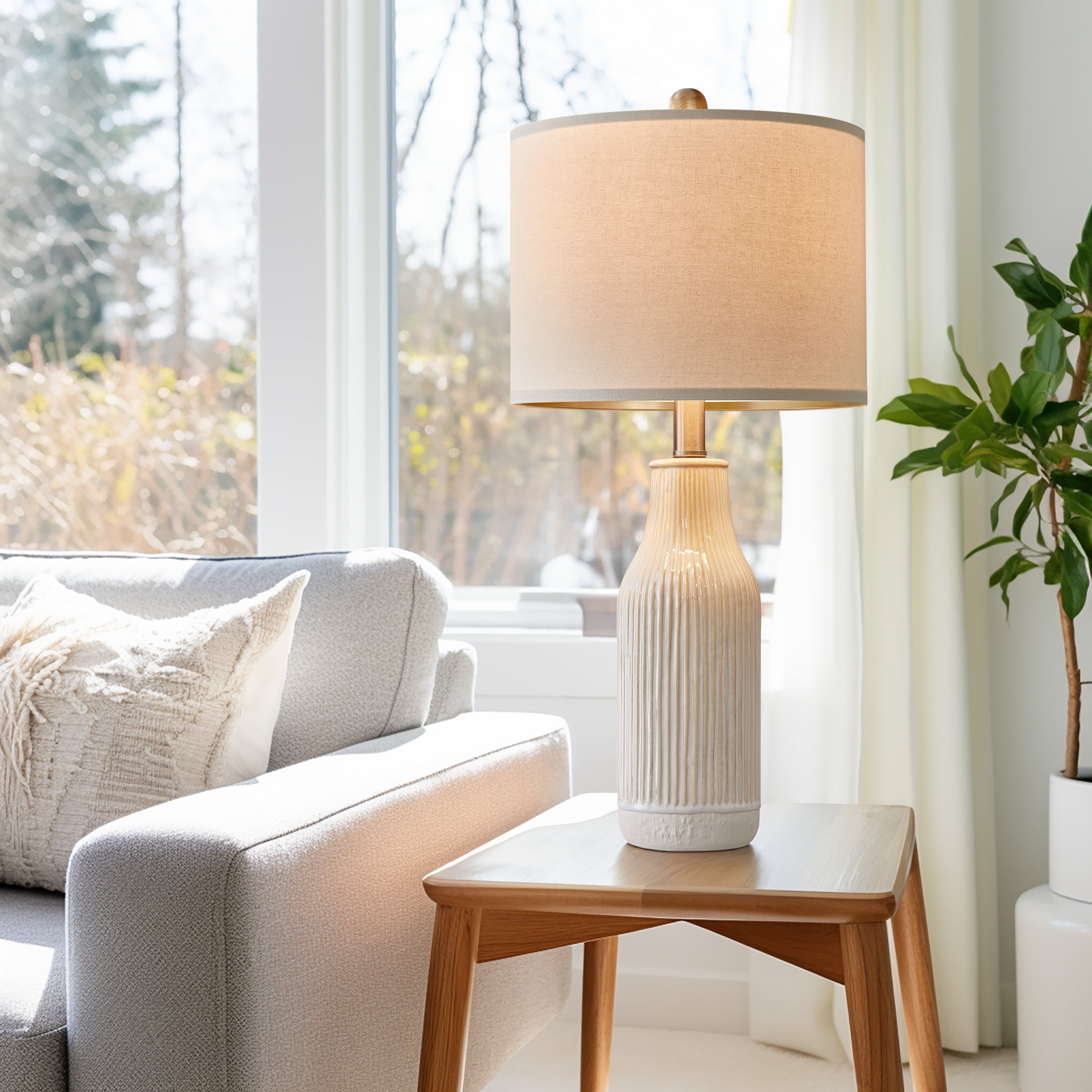 Yokila White Ceramic Table Lamps Set of 2 for Living Room Bedroom 23.25" Modern Bedside Nightstand Lamps