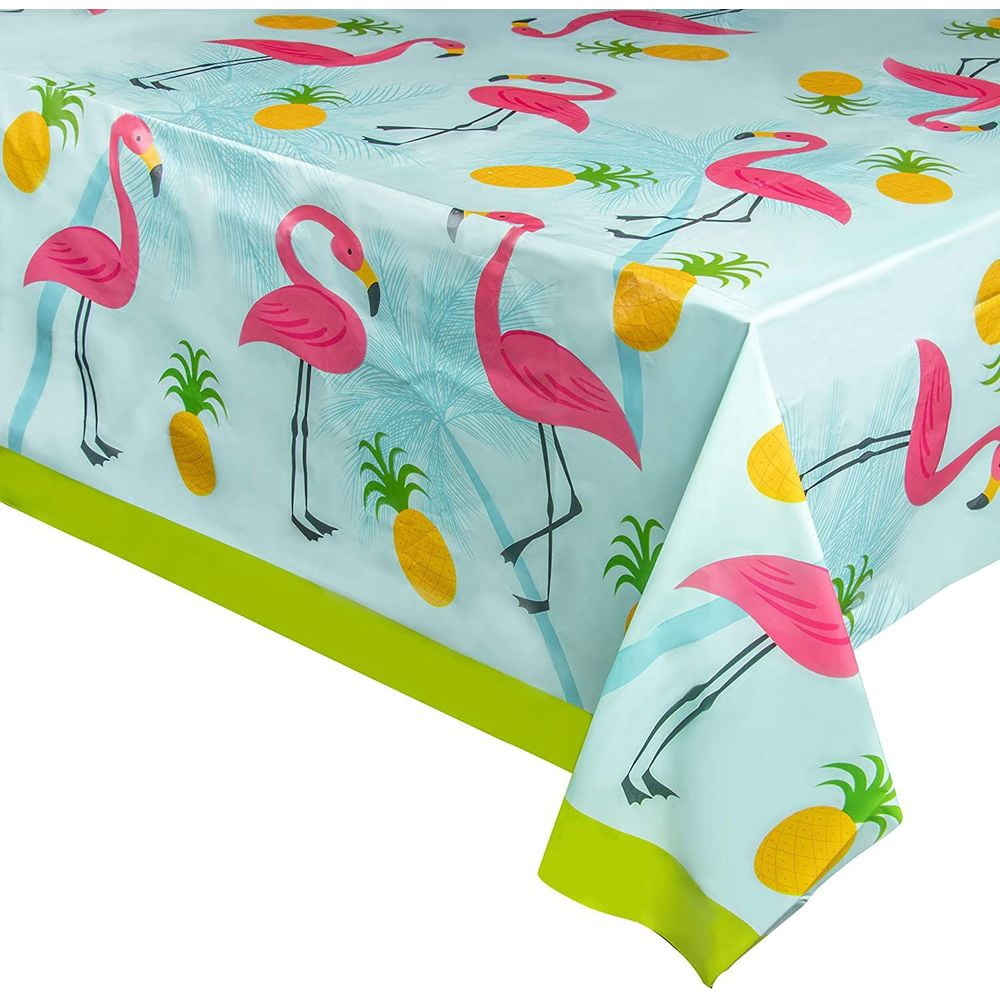 3 Pack Tropical Flamingo Plastic Tablecloth, Rectangular Table Cover