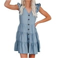 thumbnail image 1 of Vestido vaquero con volantes y cuello en V sin mangas a la moda de verano para mujer Fridja  hj3791, 1 of 8
