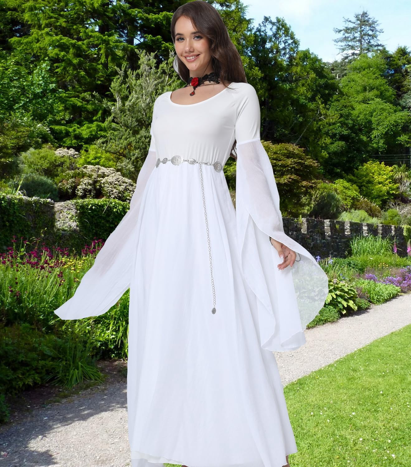 white witch dress Gothic Medieval Renaissance Dress, Beige / L/XL (Bust 23.6-50.4 inch) Embrace your sweet side Fun Costumes Women's Witch Costume