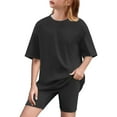 thumbnail image 2 of yillto Girls 2 Piece Summer Outfits Kids Short Sleeve Loose T Shirts and Elastic Waist Shorts Clothing Sets, 2 of 7