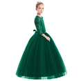 thumbnail image 6 of IBTOM CASTLE Flower Girls Long Floral Boho Lace Wedding Bridesmaid Dress 3/4 Sleeves Princess Puffy Maxi Tulle Pageant Formal Party Gowns 7-8 Years Green, 6 of 8