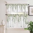 thumbnail image 2 of 3 Piece Kitchen Curtains and Valances Set Green Eucalyptus Leaves Cafe Curtains 24 Inch Length Spring Floral Weeping Farmhouse Valance & Tier Curtain for Living Room Bedroom Window 54"x18"+27"x24"*2, 2 of 6