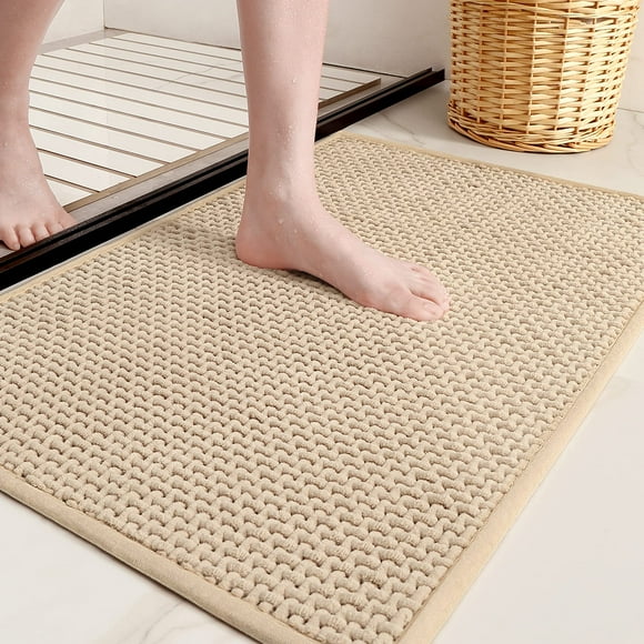 Alfombra de baño Color&Geometry, felpilla, color beige, 40 x 60 cm, absorbente