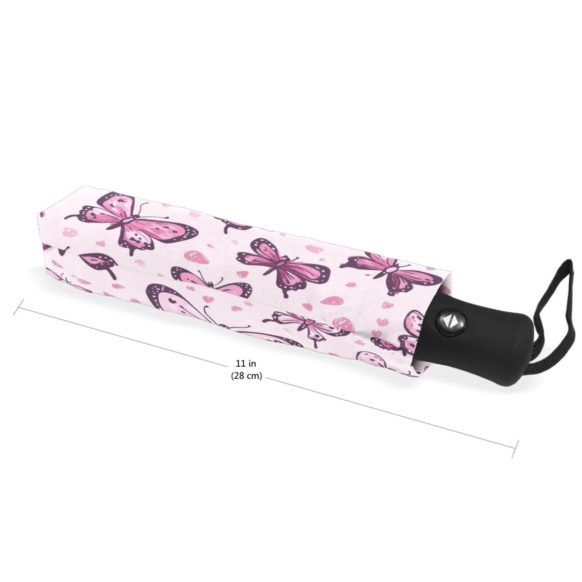 BZSMCE One-Touch Auto Open Close Rain Umbrella With Creative Pink Butterfly Bliss Pattern