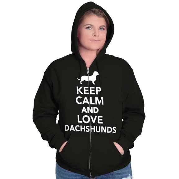 Keep Calm Love Dachshunds Dog Joke Zip Up Hoodie Men's Women's Brisco Brands S