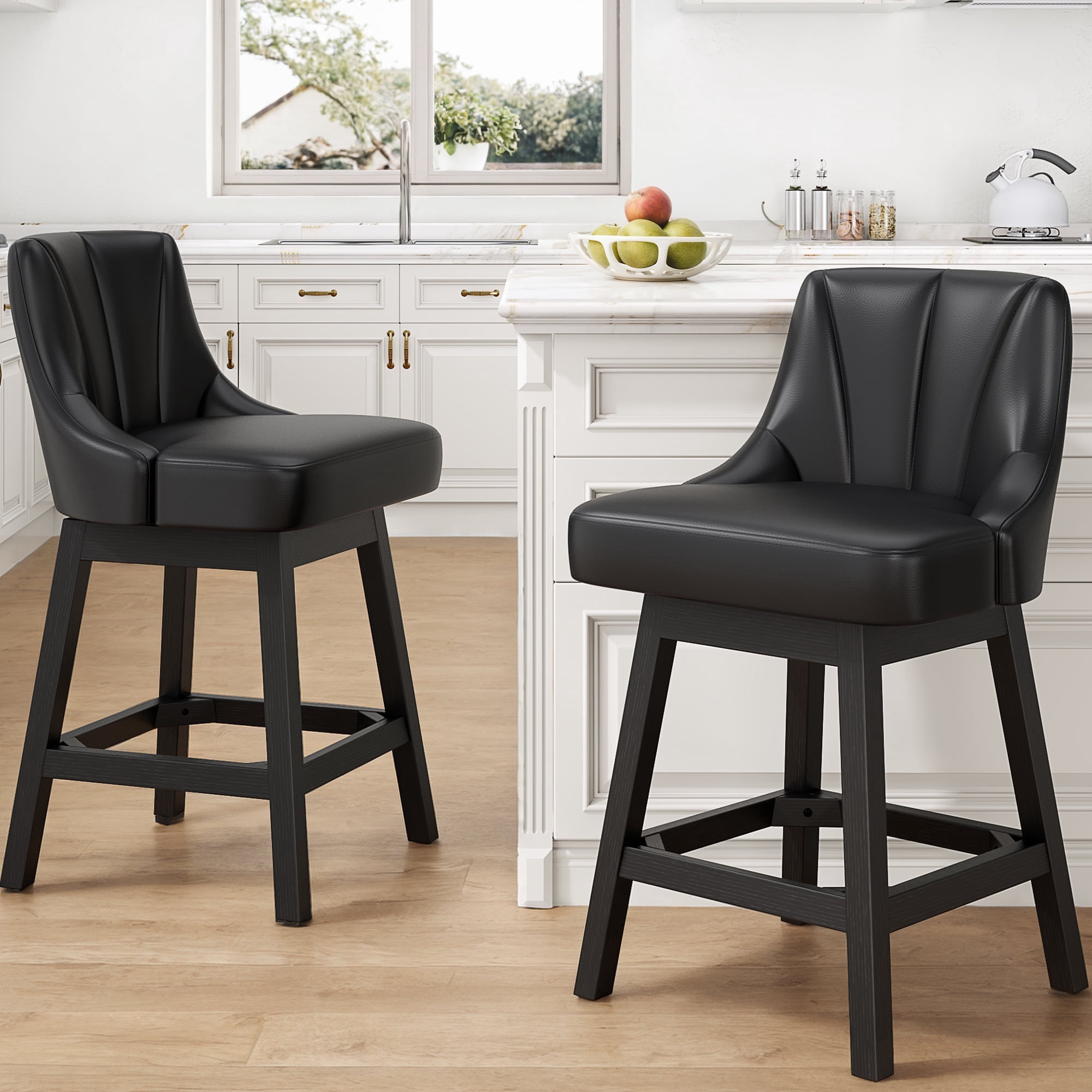 LainTene 26" Swivel Bar Stools with Backs, 26" Counter Height Bar Stools, Extra Upholstered Counter Barstools with Square Solid Wood Legs for Kitchen Island, Dining Room