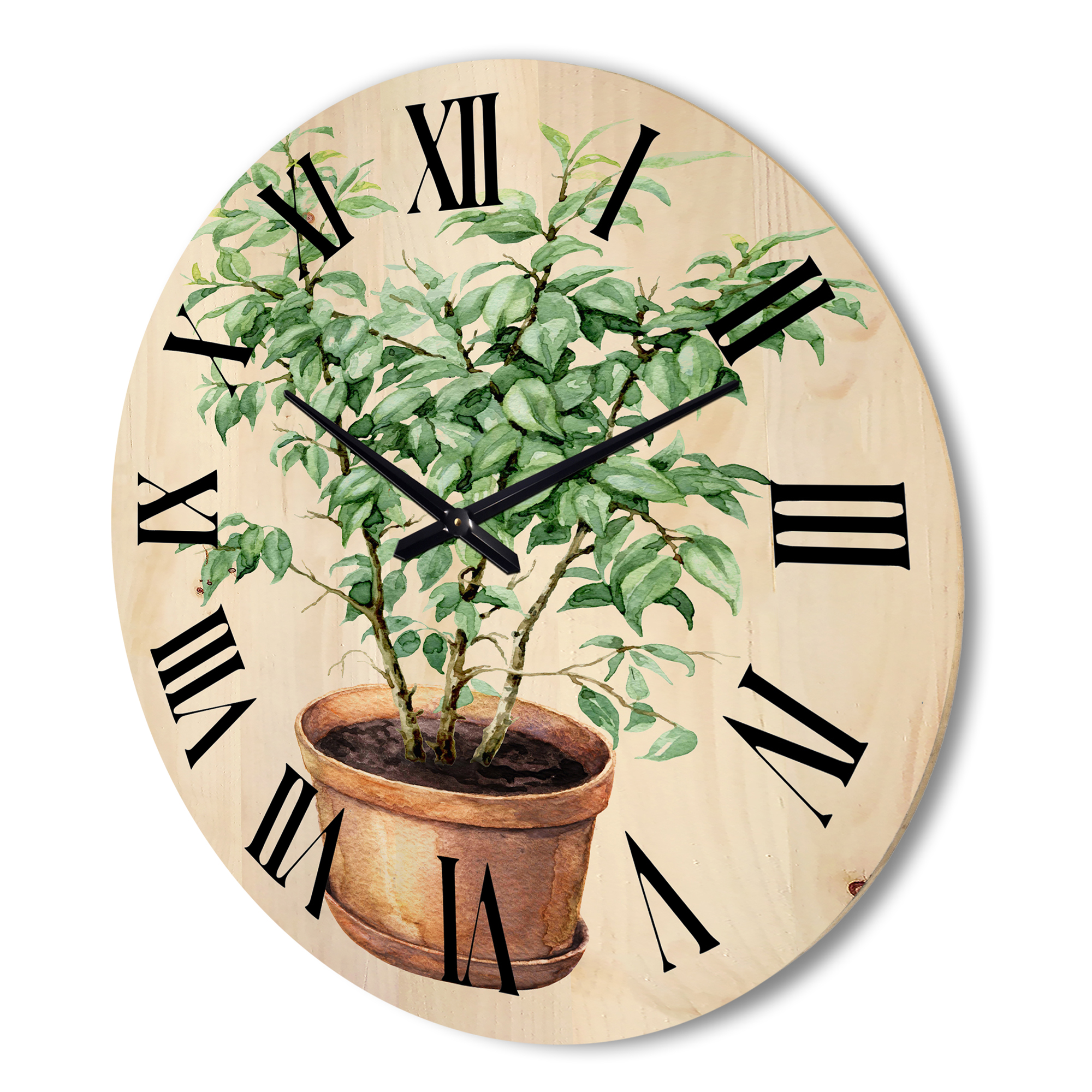 Designart 'Ficus Benjamina Plant In Clay Flowerpot' Traditional Wood Wall Clock