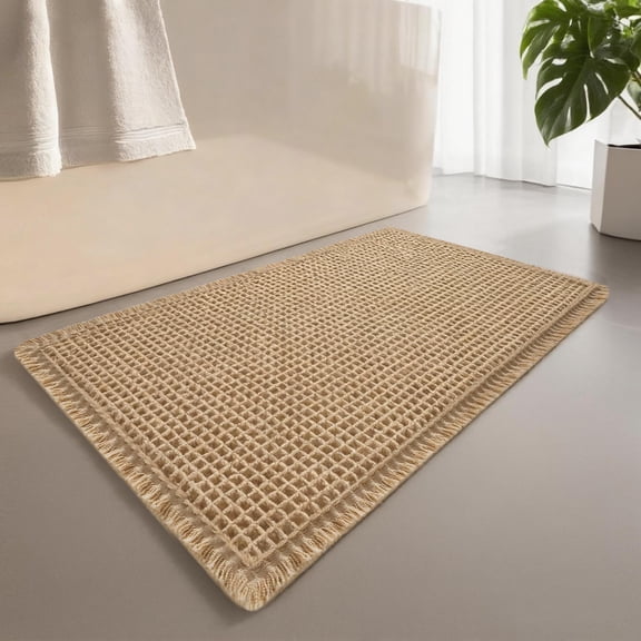 Debonair Waffle Bathroom Rugs Ultra-Soft Non-Slip Bath Mat Super Absorbent Quick Dry Bath Rugs for Bathroom Floor Machine Washable Bathroom Mats with Tassels Boho Bathroom Decor 17"x24" Brown