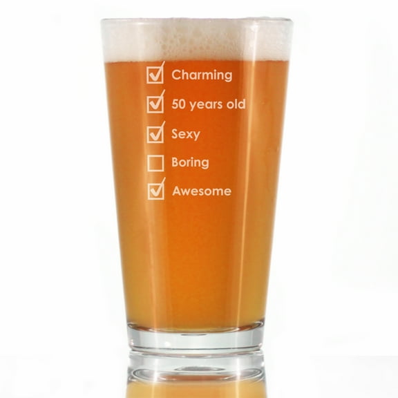 Bevvee Pint Glass 16 oz Check Box Bday 50 50th Birthday Beer Enthusiast Gifts Beer Glasses