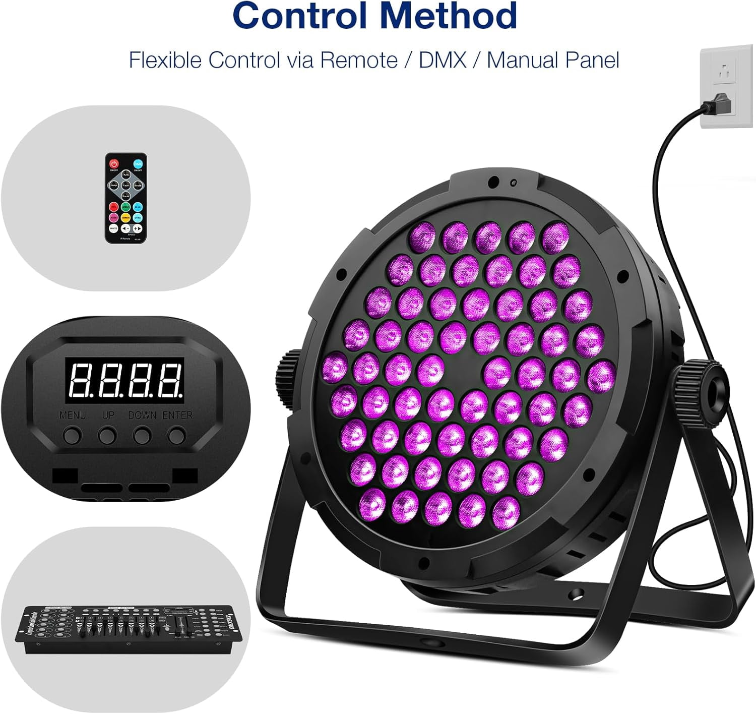 60LED RGB Stage Par Lights - 90W Dimmable Sound Activated Multi Modes - Remote & DMX Control - Corded Electric - Uplights for Events Wedding Church Dance Club Home Party Stage Lighting (4Pack)