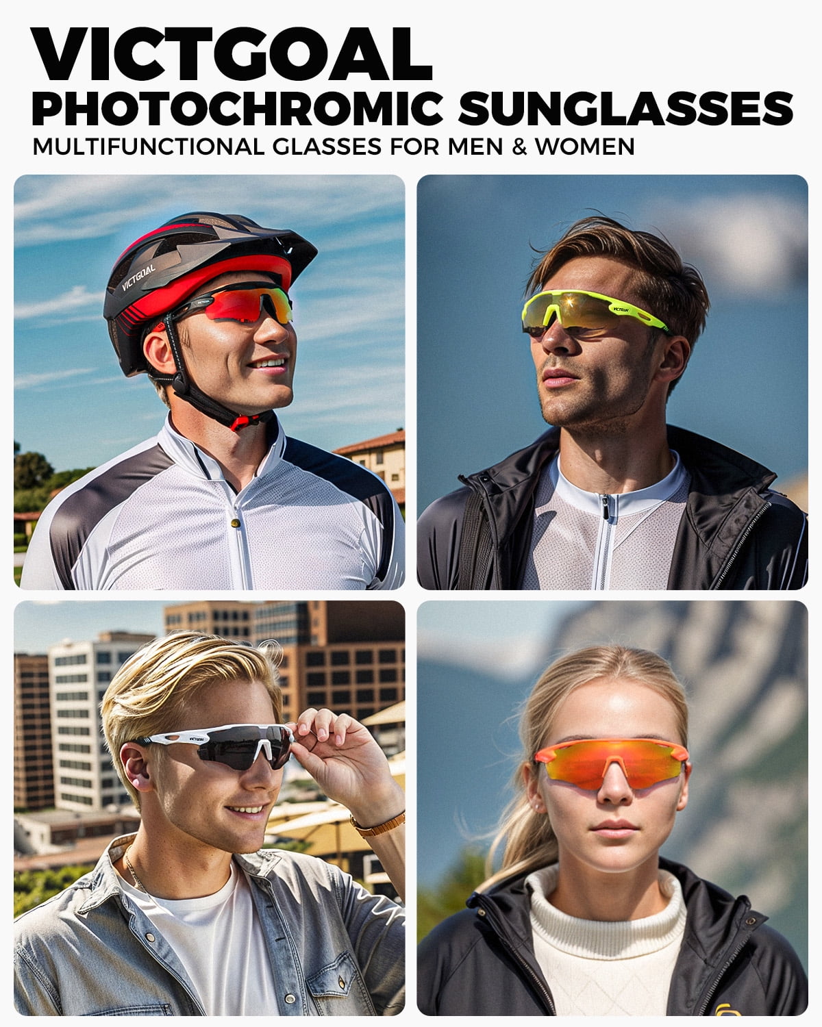 VICTGOAL Photochromic Cycling Glasses for Men Women, Clear Bike Glasses with UV400 Protection, Sports Running Sunglasses Goggles
