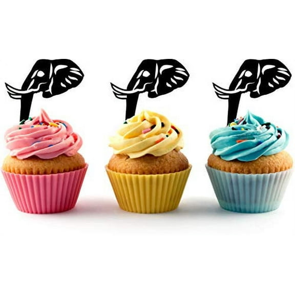 Elephant Silhouette Acrylic Cupcake Toppers 12 pcs