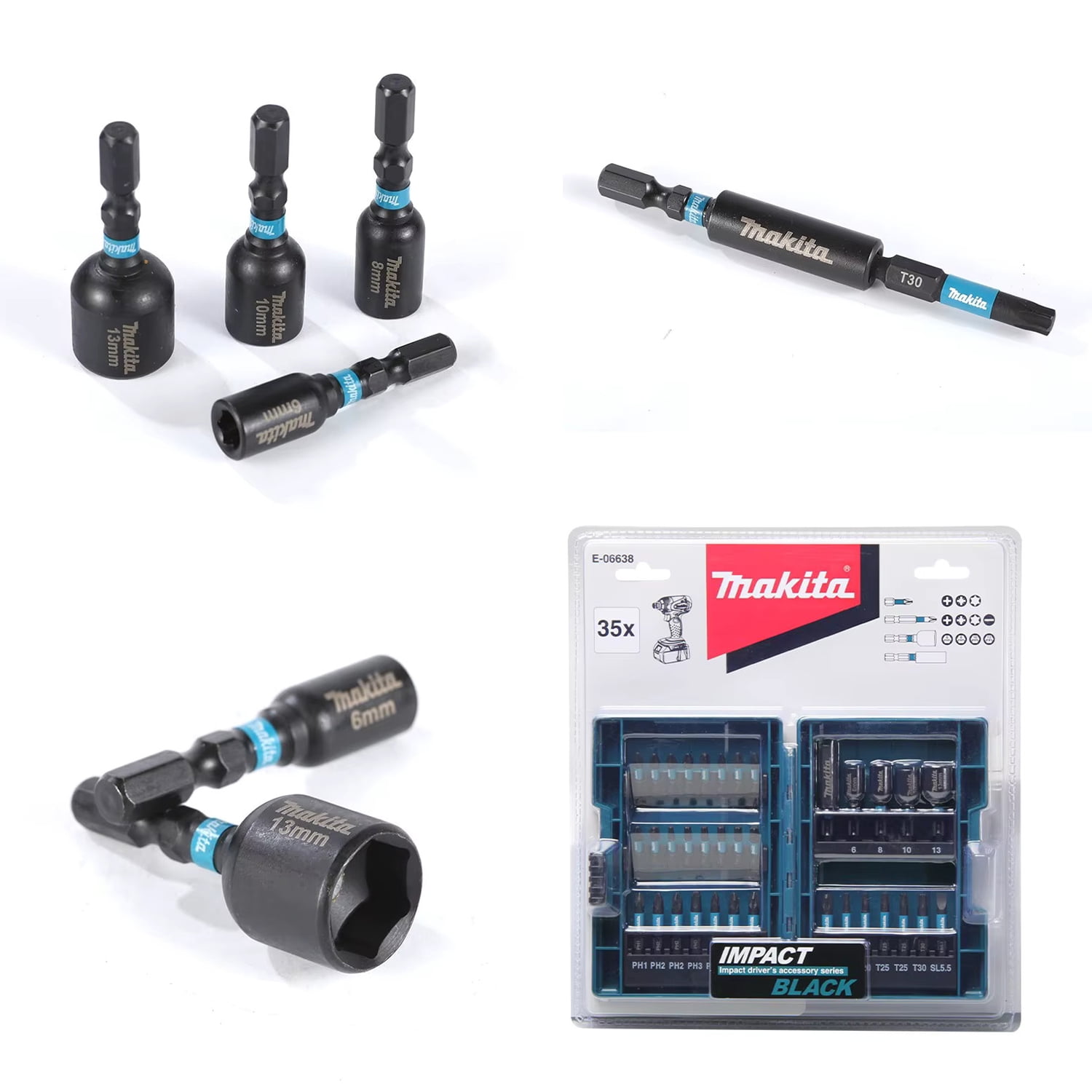Makita E-06638 Impact Driver Bit and Socket Set 35PCS Hex Shaft Hexagon Screwdriver Head Sleeve Set Tool Accessories
