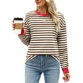 thumbnail image 2 of Karoyedx Long Sleeve Shirts for Women Casual Striped t Shirts for Women Long Sleeve Tops Crew Neck Fitted Tees Casual Trendy Outfits Brown Size,L, 2 of 9