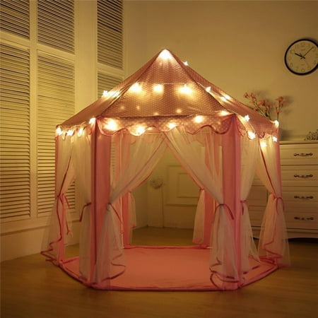 HURRISE Pink Princess Girls Play Tent Large With 40 LED Star Lights For Children Toddlers Kids Indoor/Outdoor Game Party Adventure Best Birthday (Best Tent To See Stars)