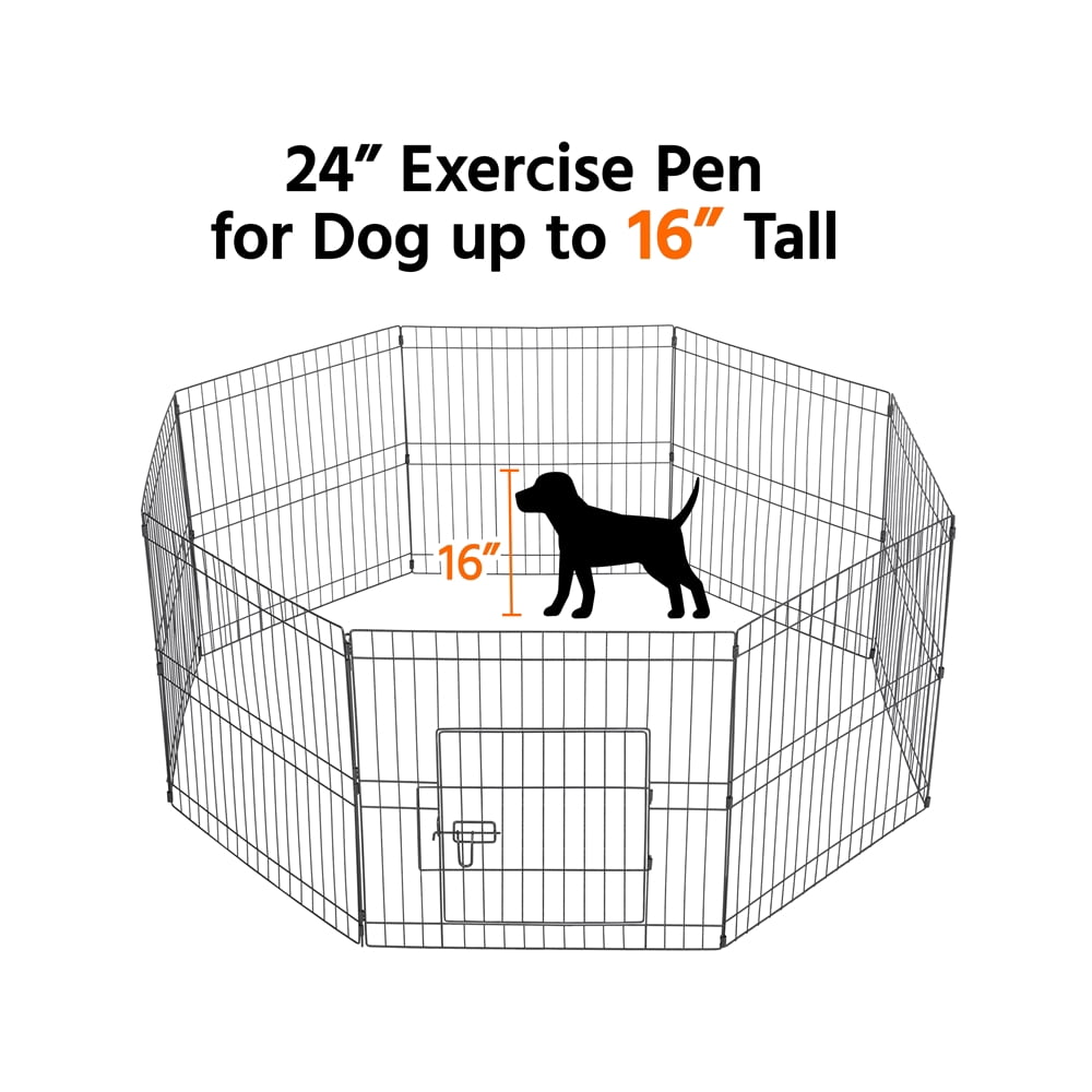 Yaheetech 8 Panels Metal Pet Playpen Foldable Playpen for Puppy Indoor/Outdoor, 24'', Black
