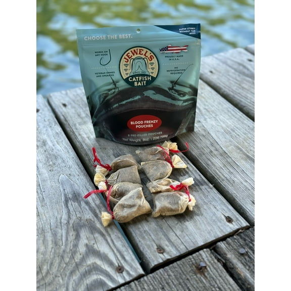 Jewels Catfish Bait Blood Frenzy Pouches Easy to Use Bait Buckets with 8 Pre-filled Pouches
